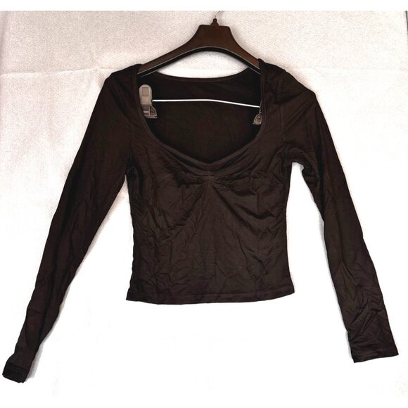 Women's Sexy Long Sleeve Going Out Tops Pleated Bustier Shirt Cute Sweetheart -M - Picture 2 of 5